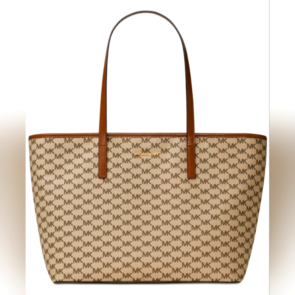 Michael Kors Emry Signature Logo Large Top Zip Tote 38f7xe4t7v Luggage $328 MSRP